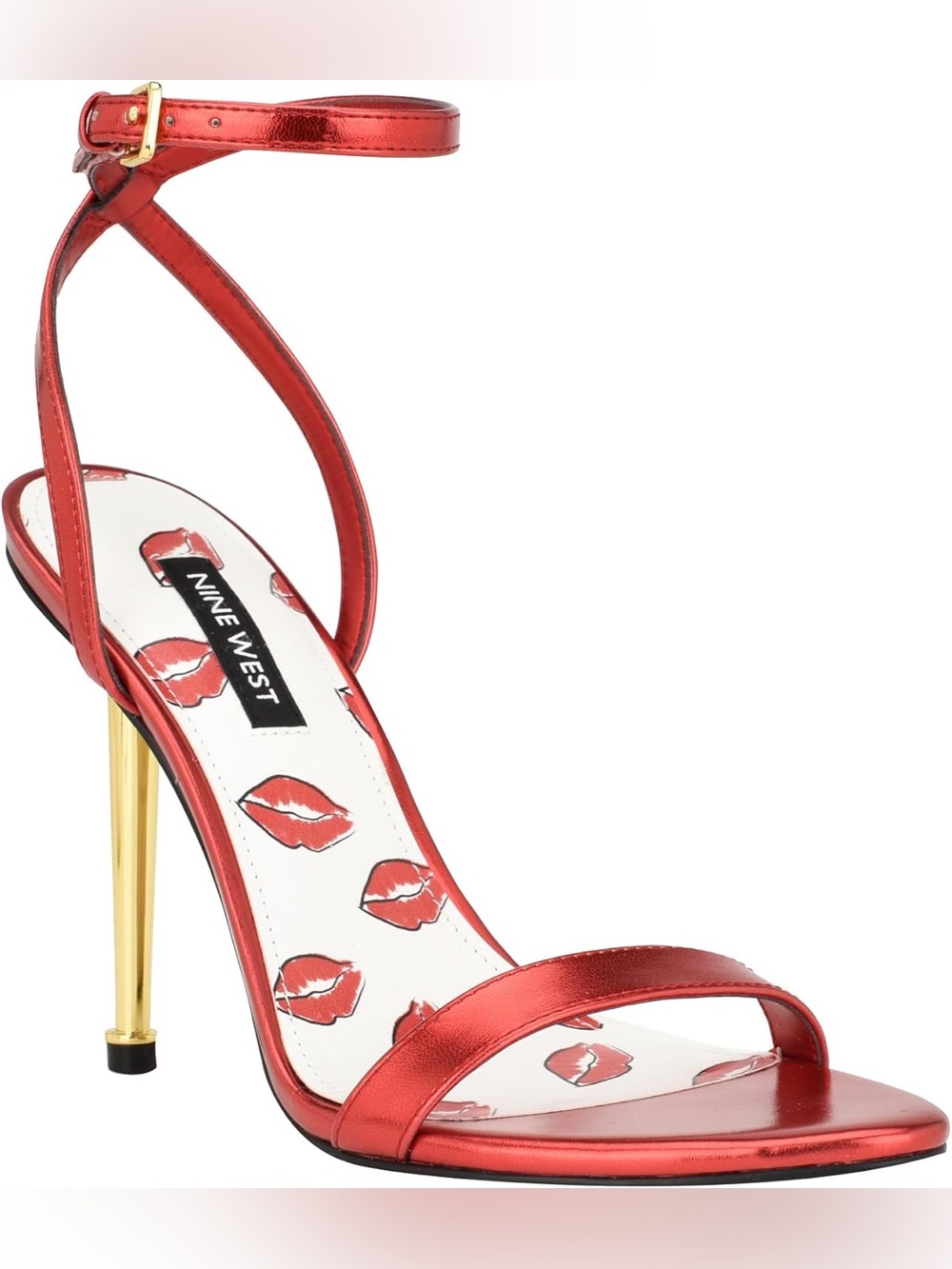 Nine West Anny Red Lip Print Heeled Sandals Sz 5M NWT